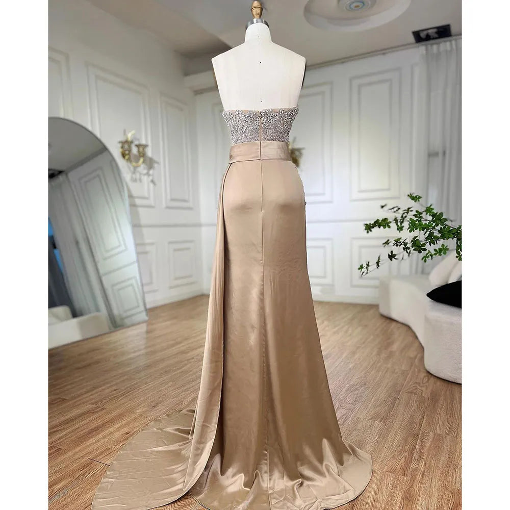 Serene Hill High Split With Skirt Mermaid Nude Sexy CRYSTAL Beaded Evening Dresses Gowns For Women Party 2025 LA72135 - SERENE HILL