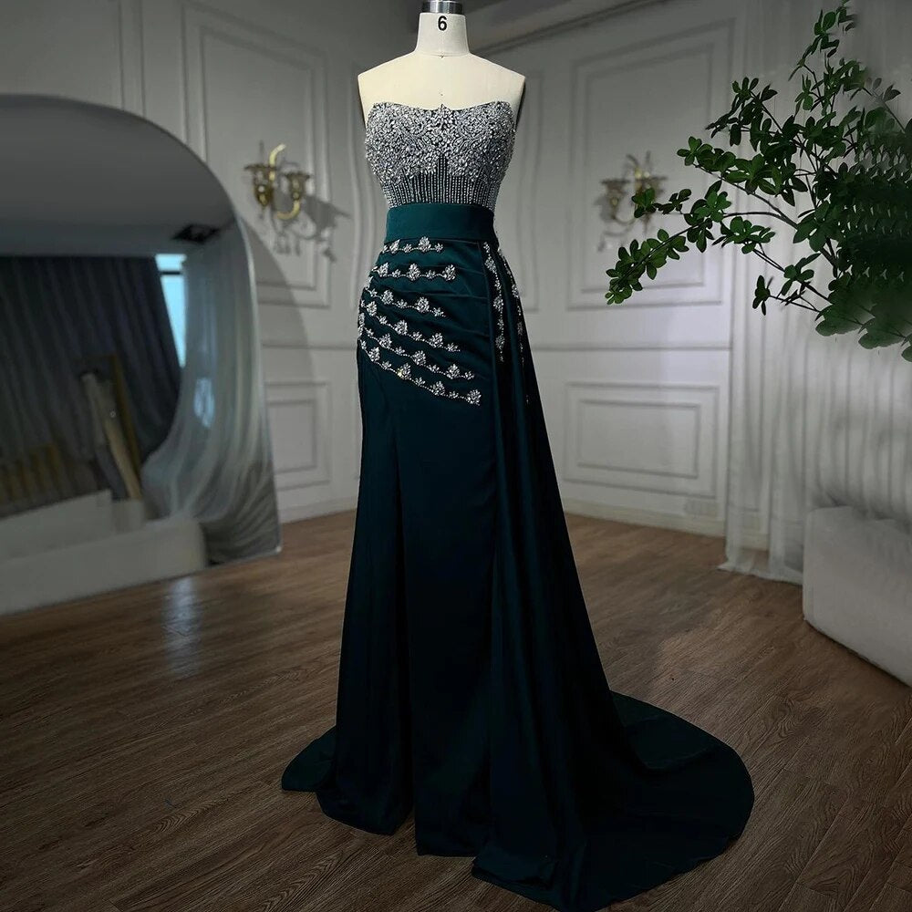 Serene Hill High Split With Skirt Mermaid Nude Sexy CRYSTAL Beaded Evening Dresses Gowns For Women Party 2025 LA72135 - SERENE HILL