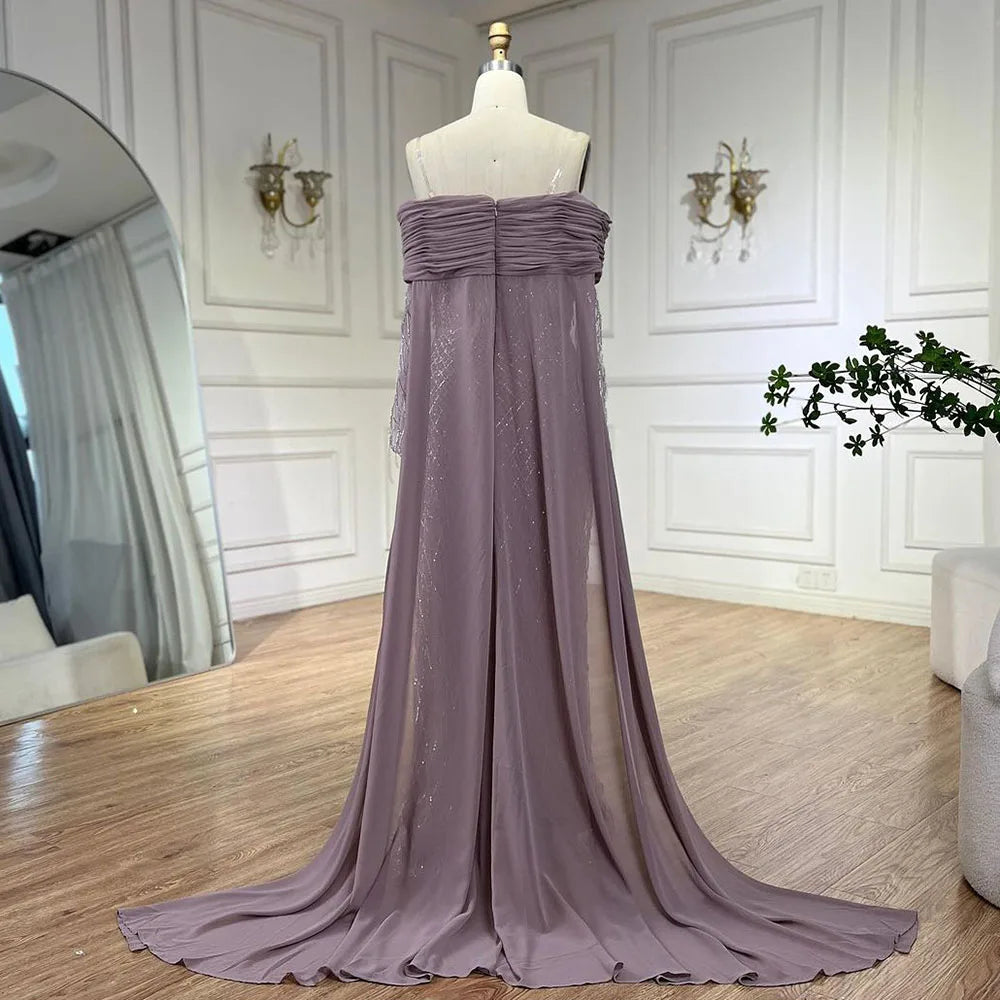 Luxury Tassel Lilac Off Shoulder Evening Dress with Cape LA72374 - SERENE HILL