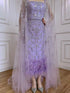 Dubai Luxury Feathers Lilac Evening Dress with Cape Sleeves LA71841 - SERENE HILL
