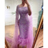 Dubai Luxury Feathers Lilac Evening Dress with Cape Sleeves LA71841 - SERENE HILL