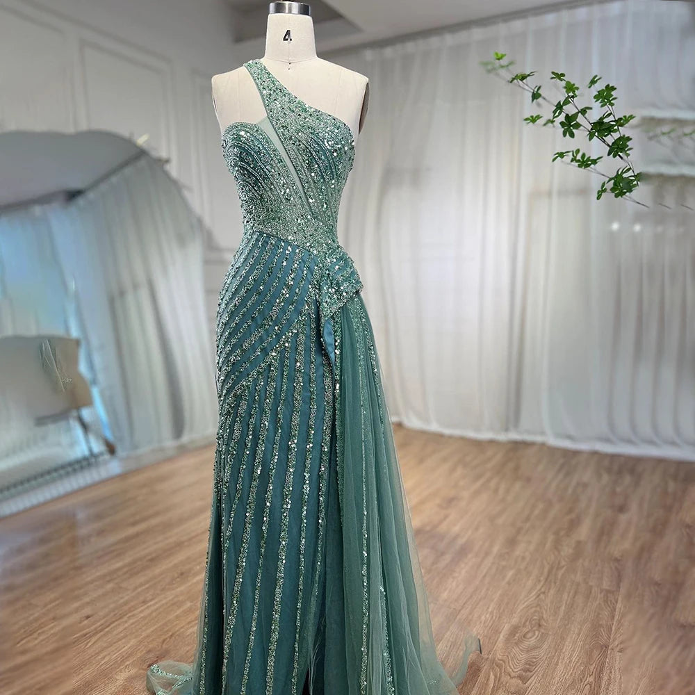 Serene Hill Lilac Mermaid Elegant With Overskirt Sexy One-Shoulder Evening Dresses Gowns Luxury Beaded Party LA71712 - SERENE HILL