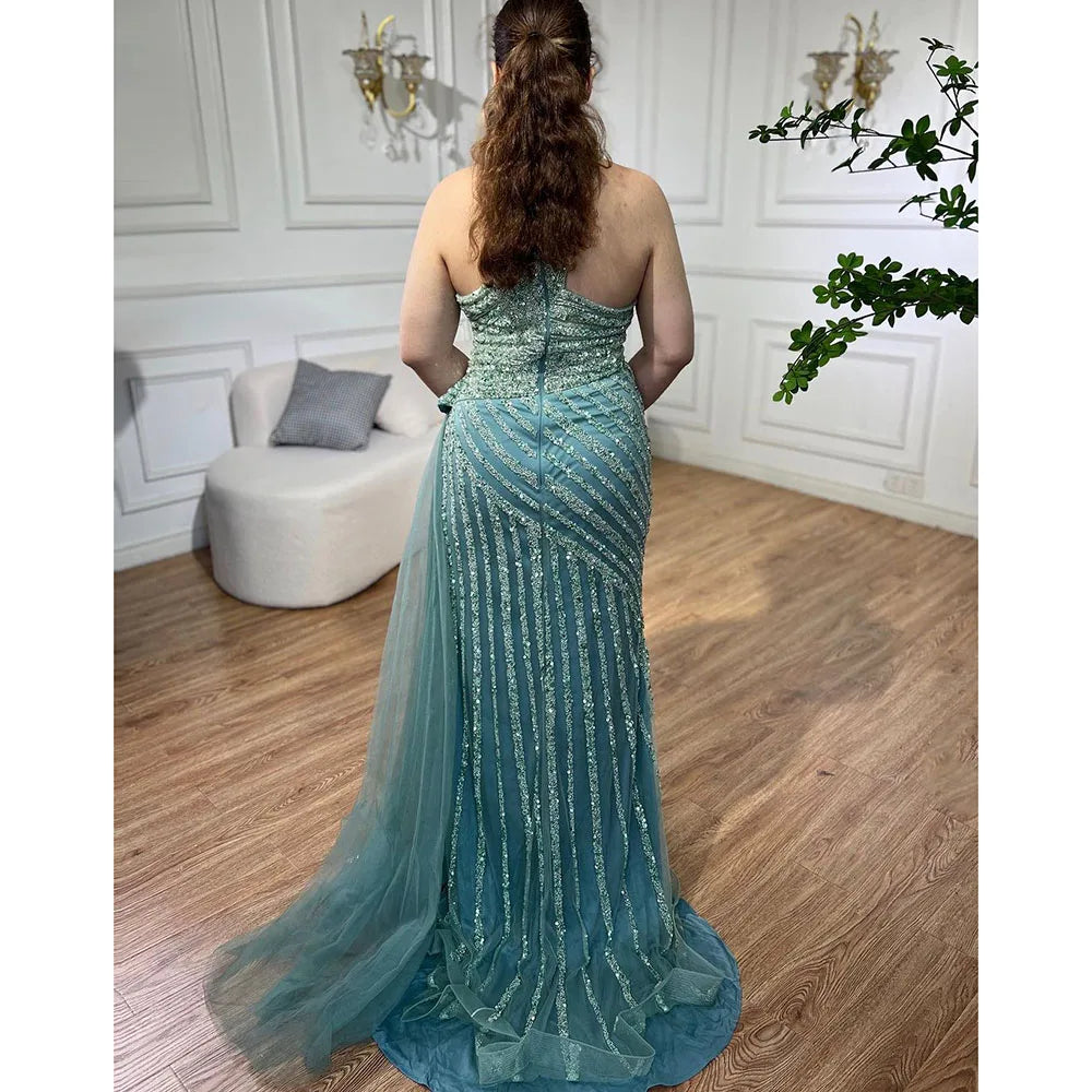 Serene Hill Lilac Mermaid Elegant With Overskirt Sexy One-Shoulder Evening Dresses Gowns Luxury Beaded Party LA71712 - SERENE HILL