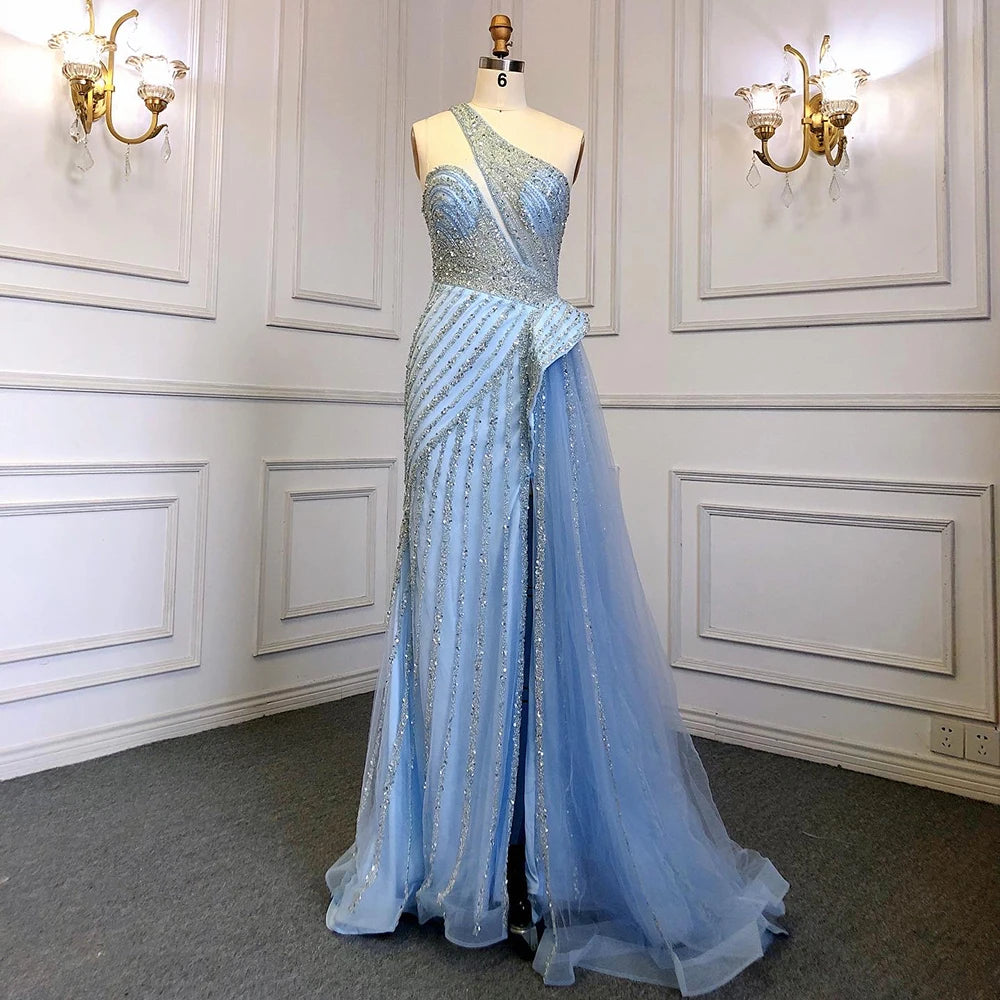 Serene Hill Lilac Mermaid Elegant With Overskirt Sexy One-Shoulder Evening Dresses Gowns Luxury Beaded Party LA71712 - SERENE HILL