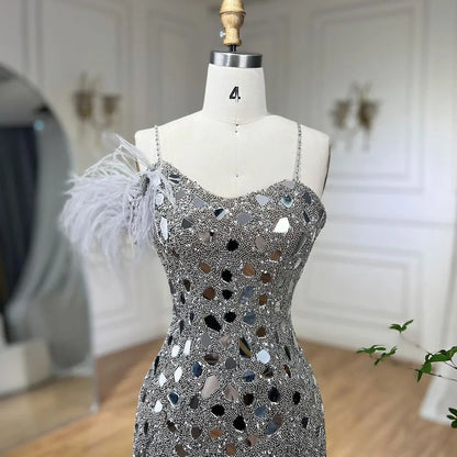 Luxury Beaded Feather Mermaid Lilac Evening Dres LA72212A - SERENE HILL