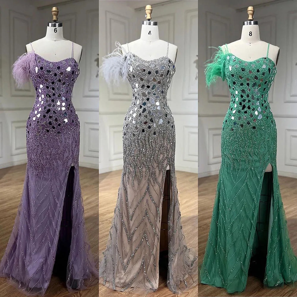 Luxury Beaded Feather Mermaid Lilac Evening Dres LA72212A - SERENE HILL