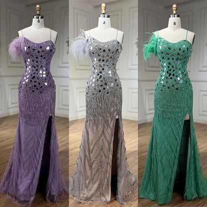 Luxury Beaded Feather Mermaid Lilac Evening Dres LA72212A - SERENE HILL