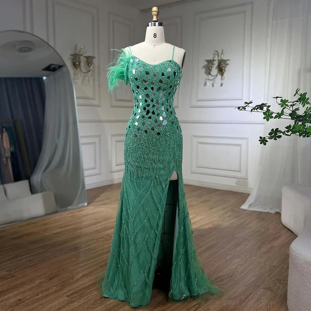 Luxury Beaded Feather Mermaid Lilac Evening Dres LA72212A - SERENE HILL