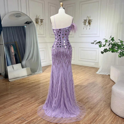 Luxury Beaded Feather Mermaid Lilac Evening Dres LA72212A - SERENE HILL