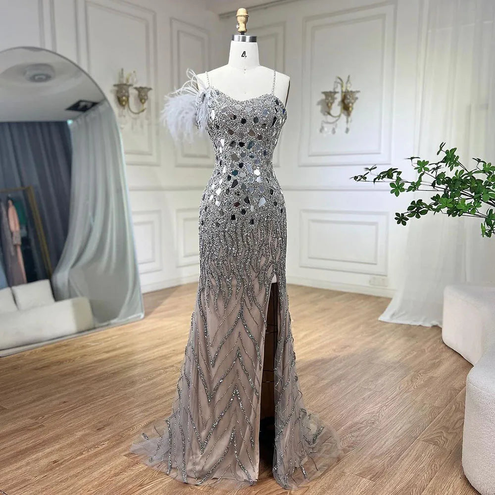 Luxury Beaded Feather Mermaid Lilac Evening Dres LA72212A - SERENE HILL