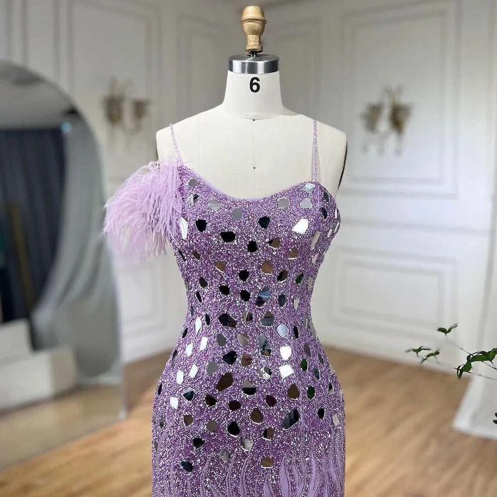 Luxury Beaded Feather Mermaid Lilac Evening Dres LA72212A - SERENE HILL