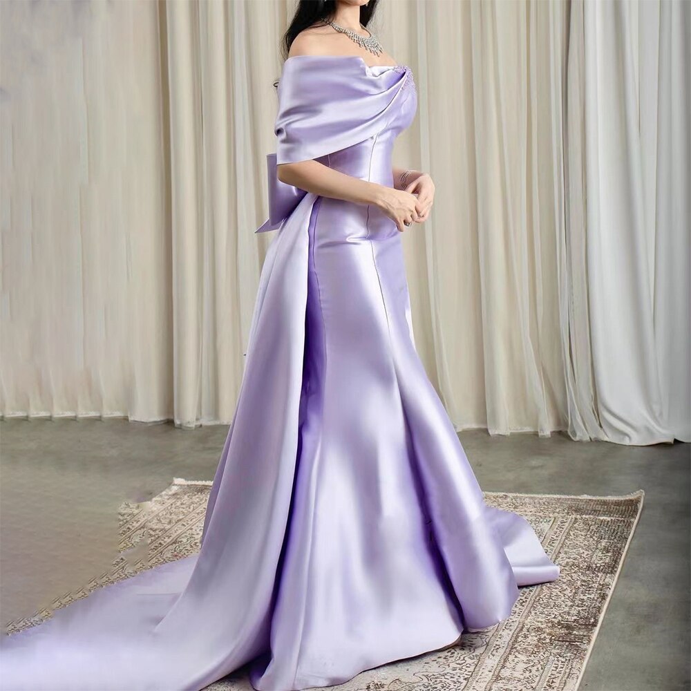Elegant Off Shoulder Lilac Evening Dress with Overskirt LA72075 – SERENE  HILL