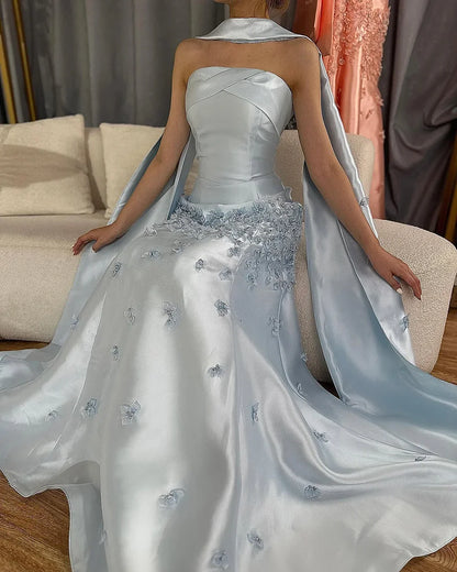 Luxury Dubai Luxury Peach Satin Mermaid Evening Dress with Cape Saudi Arabic for Formal Occasion LA72483A - SERENE HILL