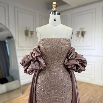 Luxury Arabic Dusty Rose Evening Dresses with Cape LA72543 - SERENE HILL