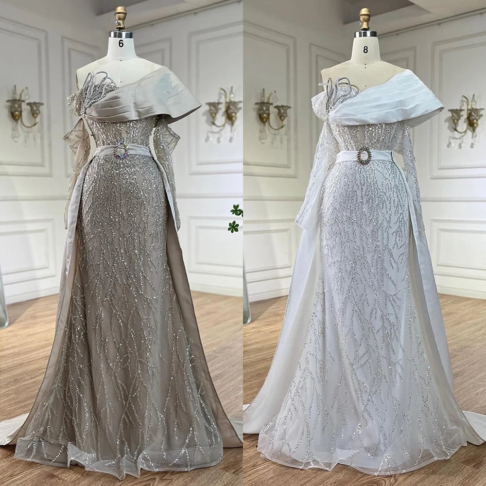 Serene Hill Luxury Arabic Nude Pearls Beaded Evening Dresses Dubai Elegant One Shoulder Women Wedding Party Gowns 2025 LA72486 - SERENE HILL