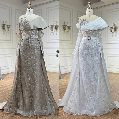 Serene Hill Luxury Arabic Nude Pearls Beaded Evening Dresses Dubai Elegant One Shoulder Women Wedding Party Gowns 2025 LA72486 - SERENE HILL