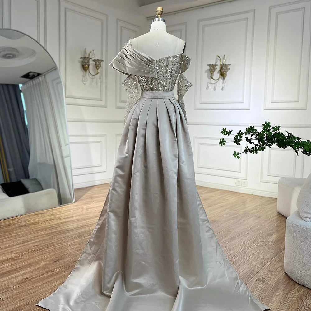 Serene Hill Luxury Arabic Nude Pearls Beaded Evening Dresses Dubai Elegant One Shoulder Women Wedding Party Gowns 2025 LA72486 - SERENE HILL