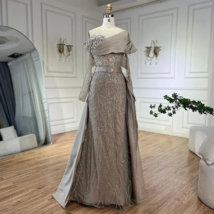 Serene Hill Luxury Arabic Nude Pearls Beaded Evening Dresses Dubai Elegant One Shoulder Women Wedding Party Gowns 2025 LA72486 - SERENE HILL