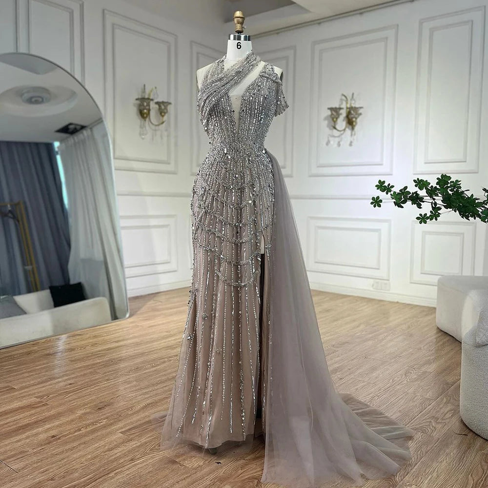 Luxury Beaded Caramel Mermaid Halter Evening Dress LA71778A - SERENE HILL