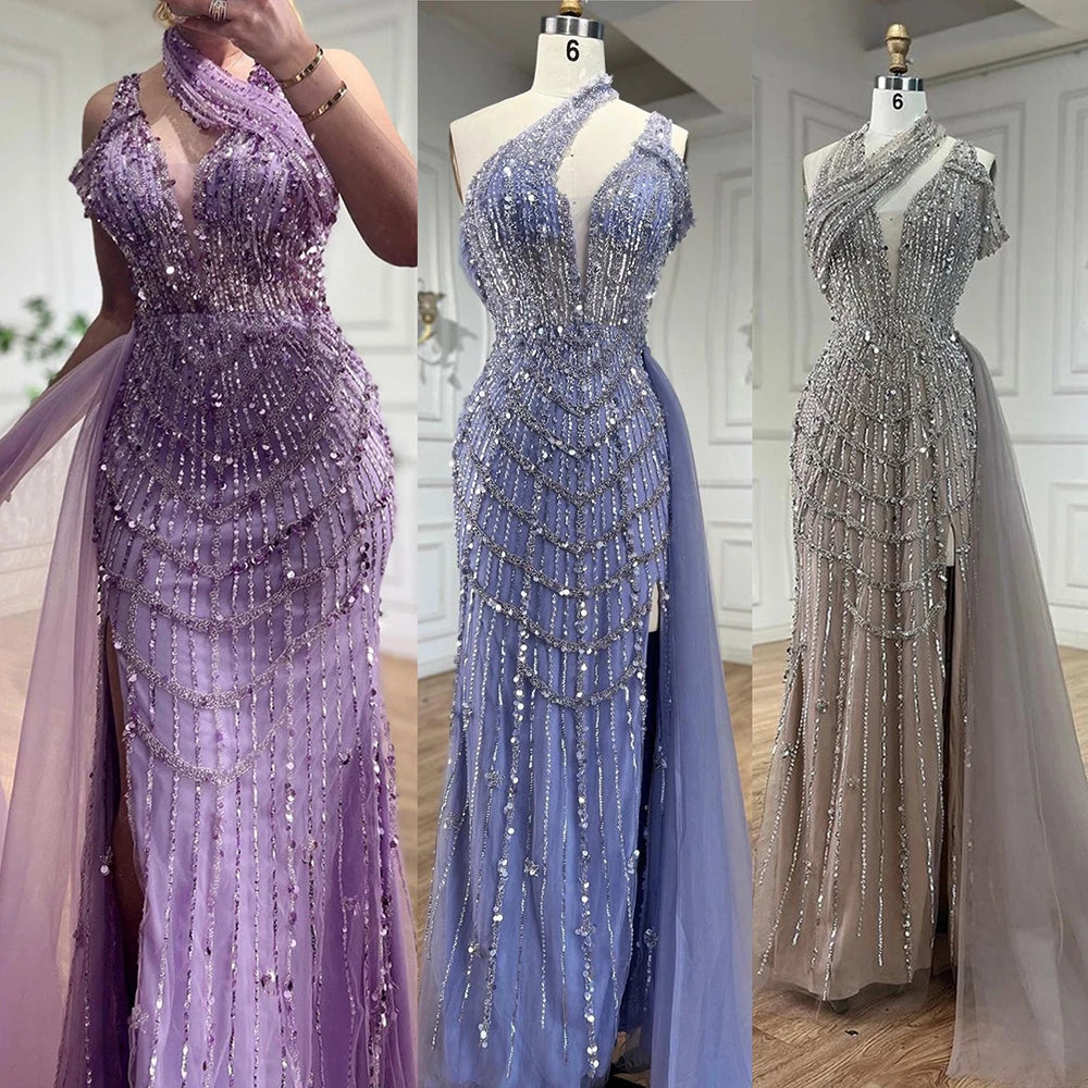 Luxury Beaded Caramel Mermaid Halter Evening Dress LA71778A - SERENE HILL