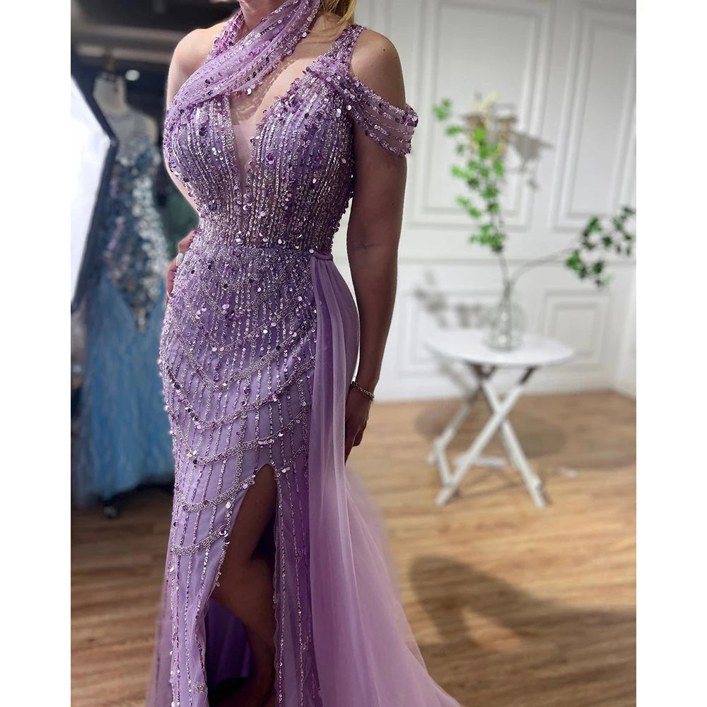 Luxury Beaded Caramel Mermaid Halter Evening Dress LA71778A - SERENE HILL