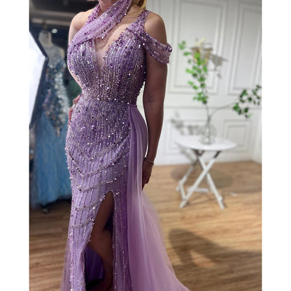 Luxury Beaded Caramel Mermaid Halter Evening Dress LA71778A - SERENE HILL
