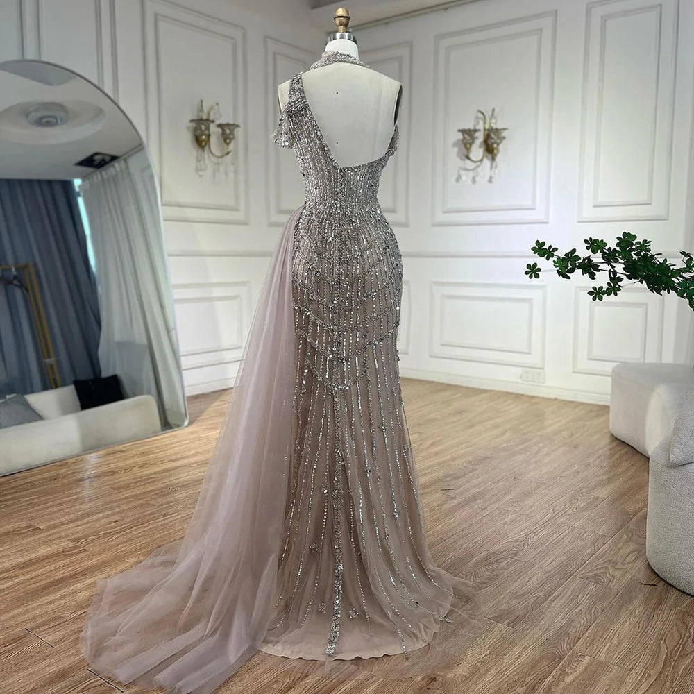 Luxury Beaded Caramel Mermaid Halter Evening Dress LA71778A - SERENE HILL