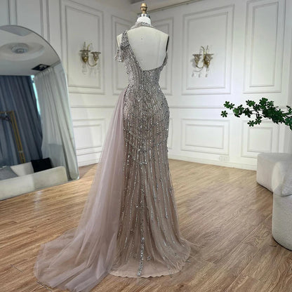 Luxury Beaded Caramel Mermaid Halter Evening Dress LA71778A - SERENE HILL