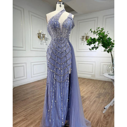 Luxury Beaded Caramel Mermaid Halter Evening Dress LA71778A - SERENE HILL