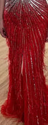 Serene Hill Luxury Beaded Feather Beige High Split Mermaid Evening Dresses Gowns Backless 2025 For Women Party LA70623B - SERENE HILL