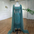Luxury Blue Lace Midi Evening Dress with Crystals and Feathers LA71492A - SERENE HILL