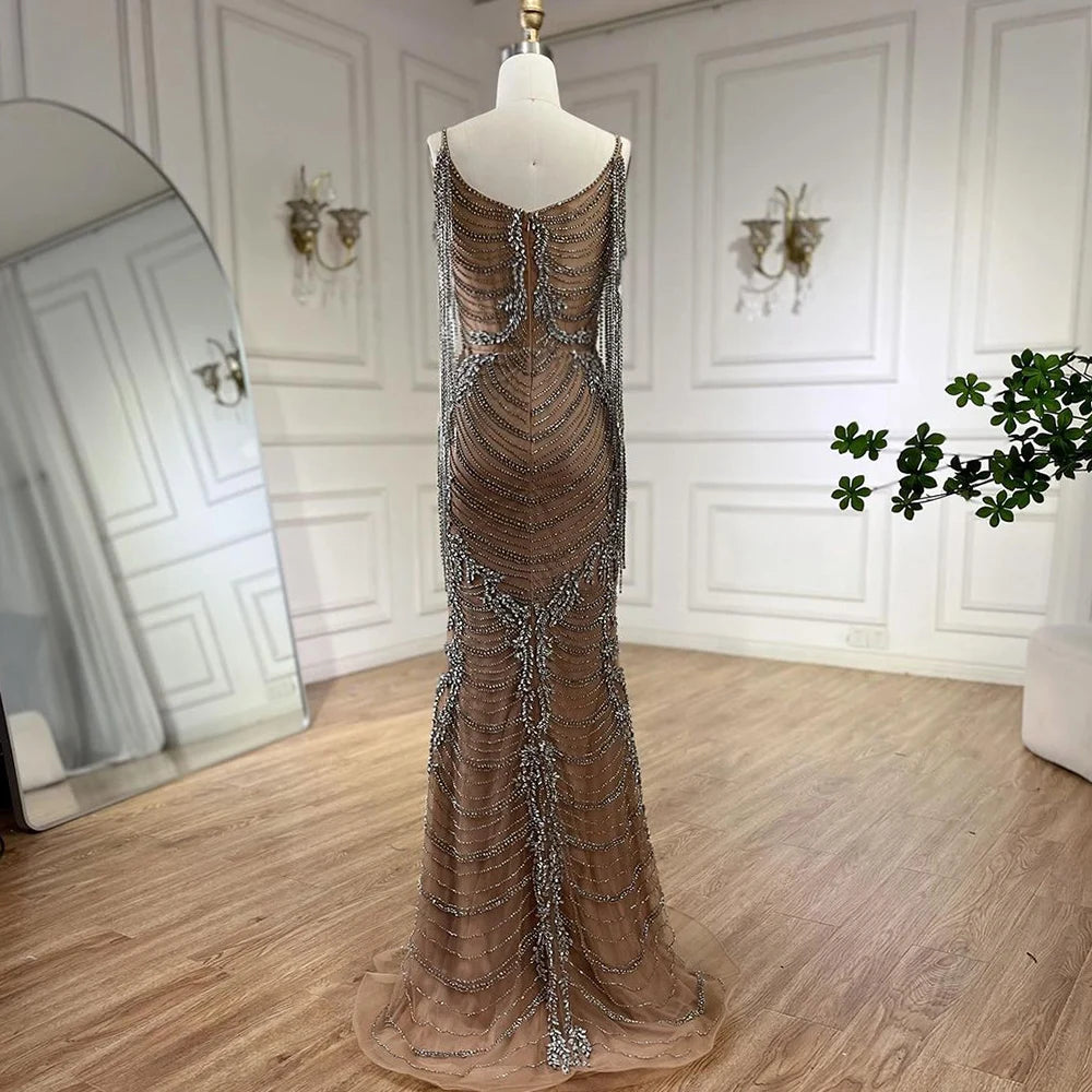 Serene Hill Luxury Crystal Tassel Dubai Caramel Evening Dresses for W Caramel / 6 Serene Hill Luxury Crystal Tassel Dubai Caramel Evening Dresses for W Caramel / 6