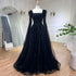 Blue Luxury Feathers Arabic Evening Dresses with Cape LA72236 - SERENE HILL