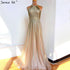 Serene Hill Luxury Dubai Arabic A-Line Gold Beaded Tassel Formal Evening Dresses for Women&