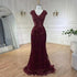 Serene Hill Luxury Dubai Arabic Mermaid Gold Elegant Tassel Beaded Evening Dresses Gowns for Women&