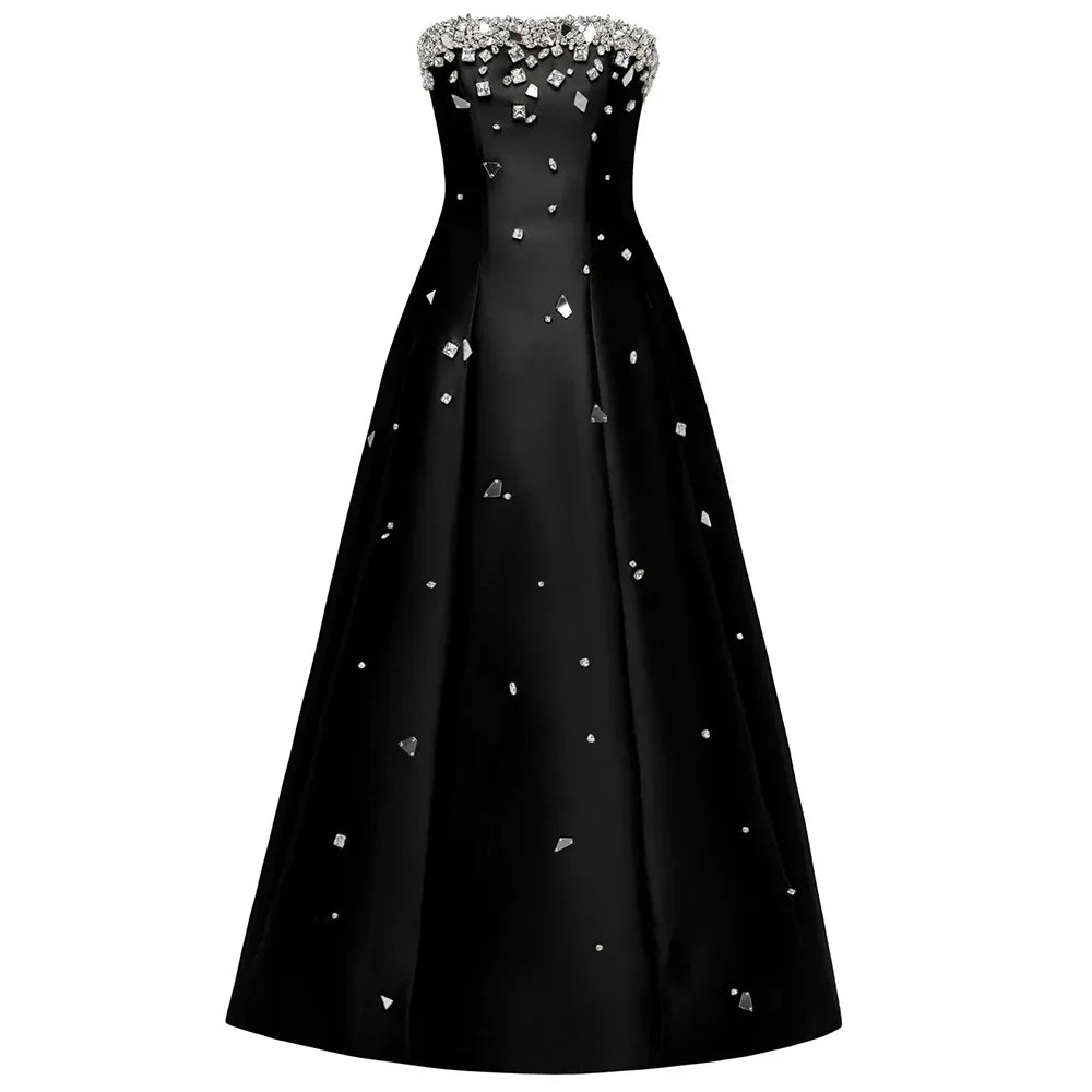 Luxury Dubai Black Beaded Evening Dress for Women Party LA72498 - SERENE HILL