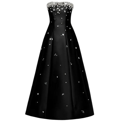 Luxury Dubai Black Beaded Evening Dress for Women Party LA72498 - SERENE HILL