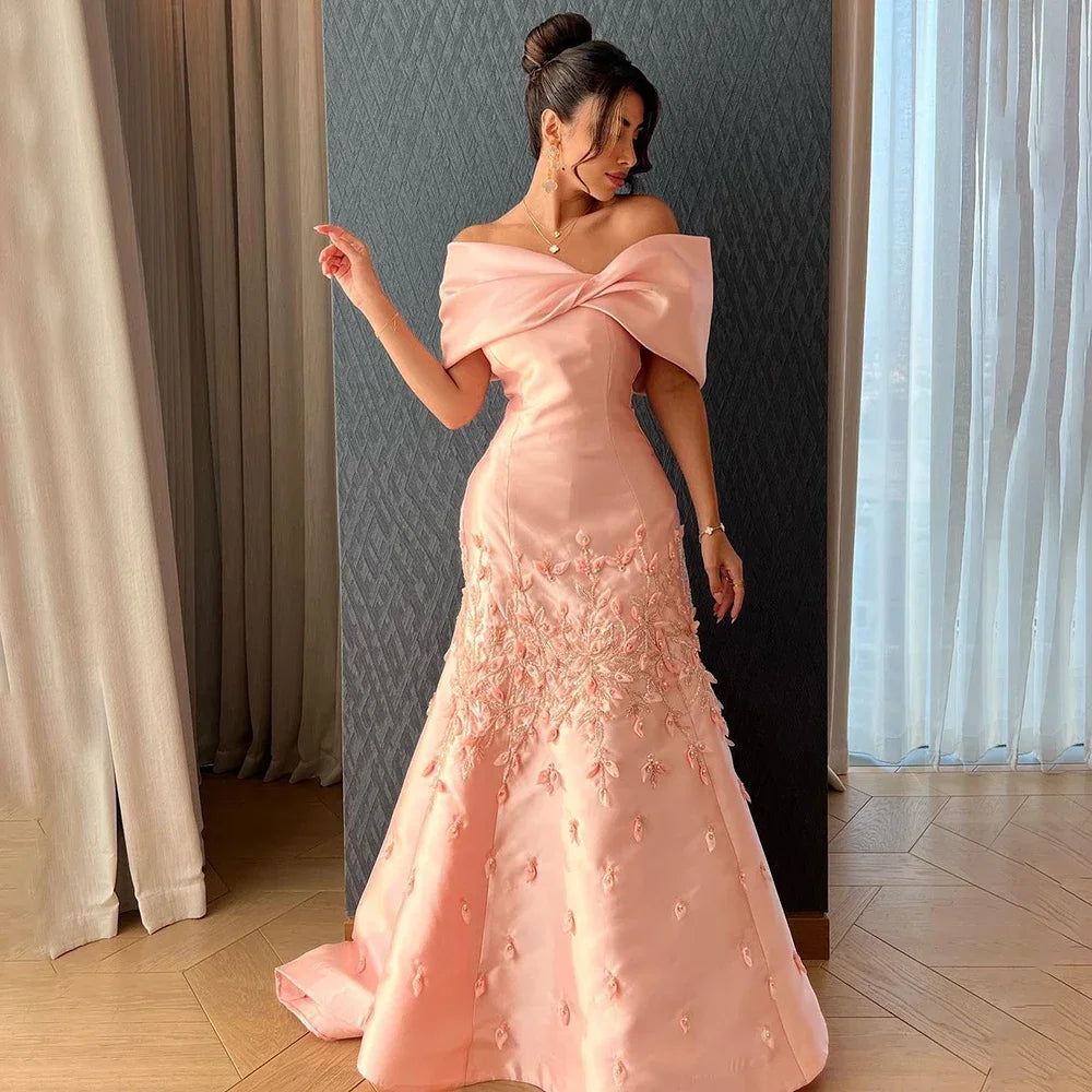 Luxury Peach Satin Mermaid Evening Dress with Appliques LA72483 wine red / 14