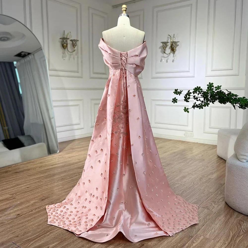 Luxury Peach Satin Mermaid Evening Dress with Appliques LA72483 - SERENE HILL