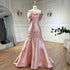 Luxury Peach Satin Mermaid Evening Dress with Appliques LA72483 - SERENE HILL