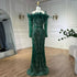 Luxury Dubai Green Long Sleeves Feathers Beaded Evening Dress LA72553 - SERENE HILL