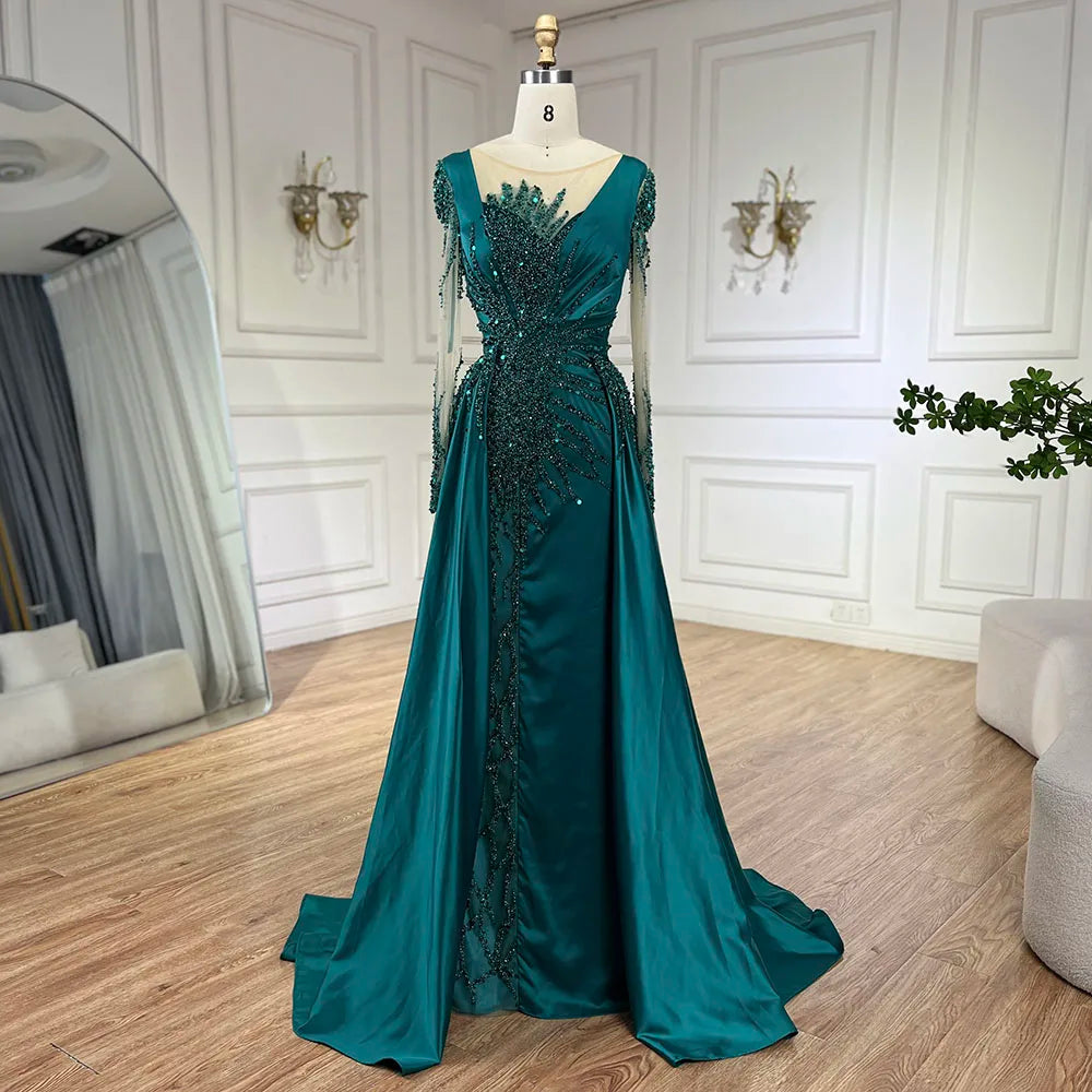 Serene Hill Luxury Dubai Green Mermaid Lace Beaded Satin Evening Dress SERENE HILL Serene Hill Luxury Dubai Green Mermaid Lace Beaded Satin Evening Dress SERENE HILL