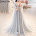 Serene Hill Luxury Dubai Grey Evening Formal Dresses with Feather Cape Shawl Gold Arabic Women Wedding Party Gowns Long LA70640 - SERENE HILL
