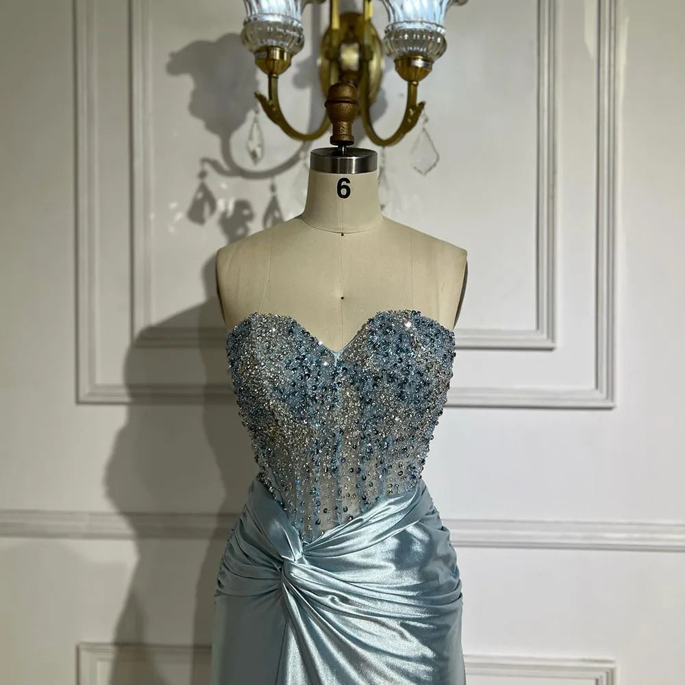 Serene Hill Luxury Dubai Lilac Split Mermaid Beaded Arabic Evening Dresses Gowns for Women Wedding Party 2025 LA72329 - SERENE HILL