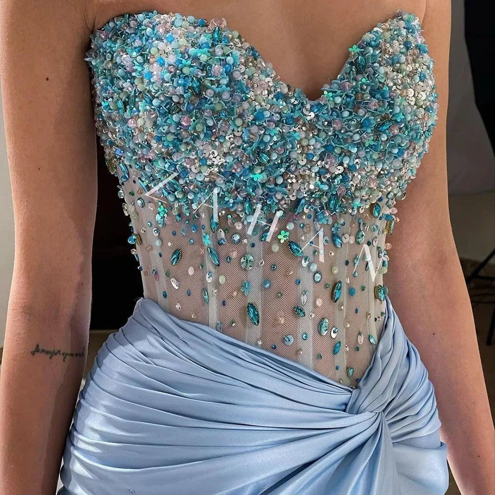 Serene Hill Luxury Dubai Lilac Split Mermaid Beaded Arabic Evening Dresses Gowns for Women Wedding Party 2025 LA72329 - SERENE HILL
