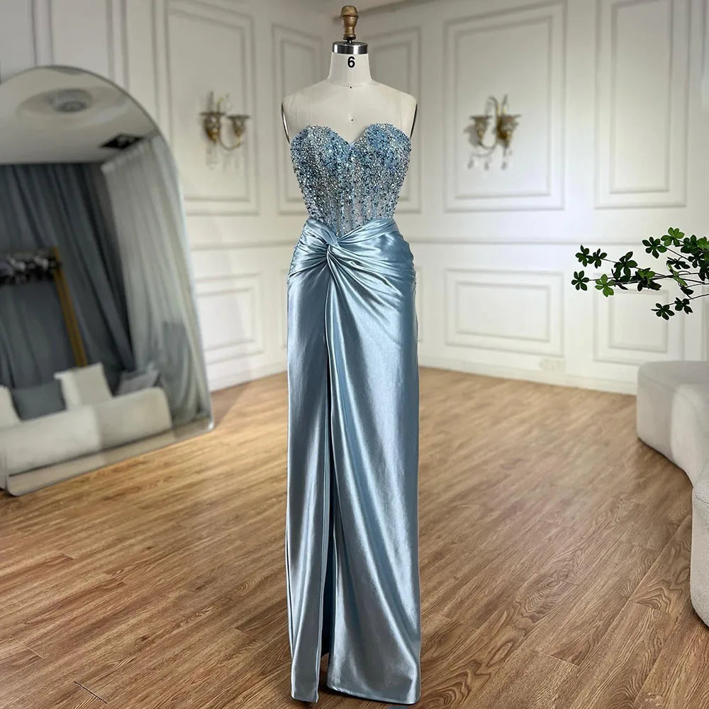 Serene Hill Luxury Dubai Lilac Split Mermaid Beaded Arabic Evening Dresses Gowns for Women Wedding Party 2025 LA72329 - SERENE HILL