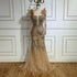 Serene Hill Luxury Dubai Nude One Shoulder Beaded Feathers Mermaid Evening Dresses Gowns for Women Wedding Party Gown LA72508 - SERENE HILL