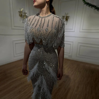 Luxury Dubai White Feathers Two Pieces Evening Dresses LA72098 - SERENE HILL