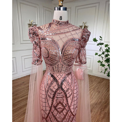 Serene Hill Luxury Emerald Green Evening Dresses with Cape Sleeves 2025 Elegant Women Wedding Party Gowns LA72077 - SERENE HILL