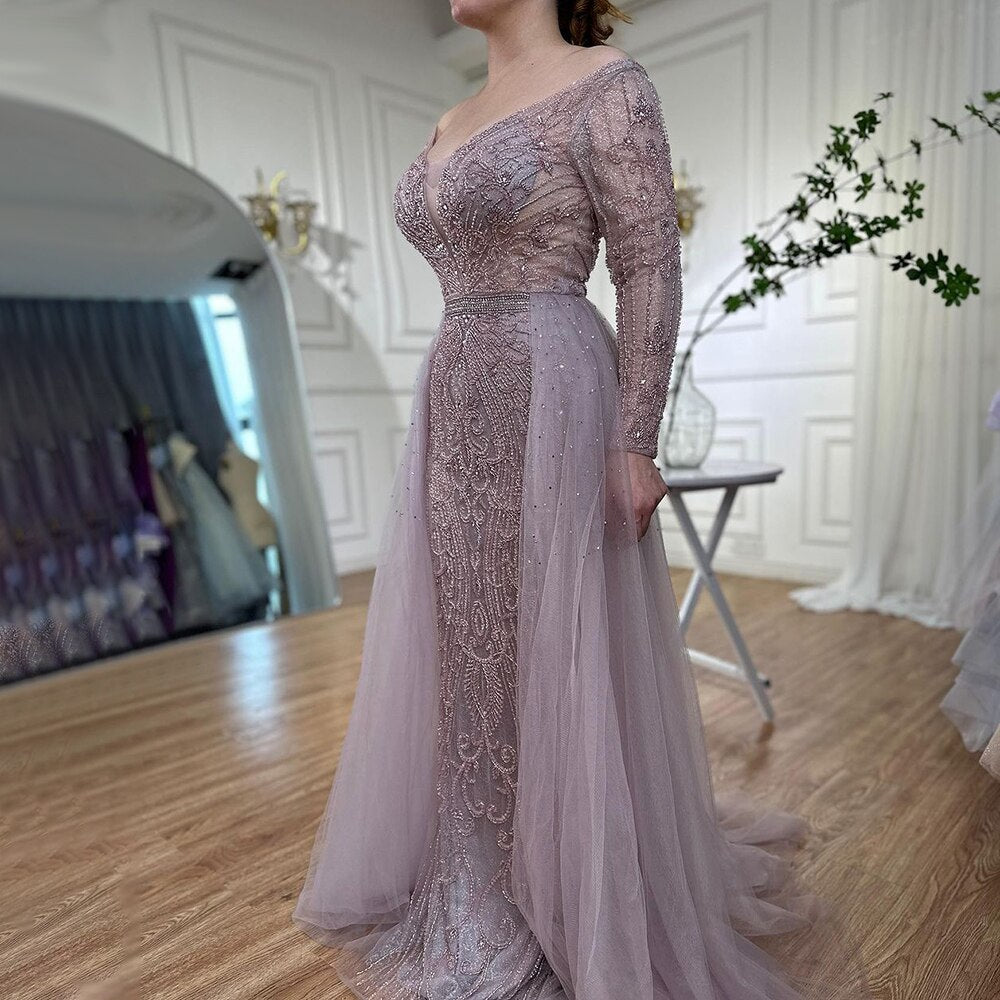 Serene Hill Luxury Muslim Pink With Train Mermaid Elegant Evening Dresses Gowns For Woman Party LA70433 - SERENE HILL